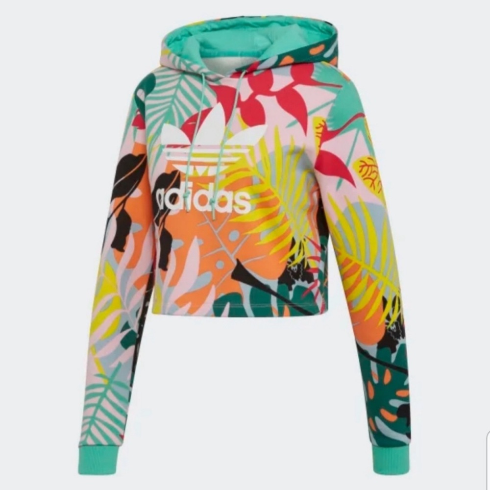 Like new! Adidas Originals Tropicalage Tropical Floral Cropped Hoodie - Medium